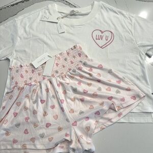NWT Z Supply Lounge Luv U Tee (XS) and Dawn Candy Hearts Short (S) Matching Set